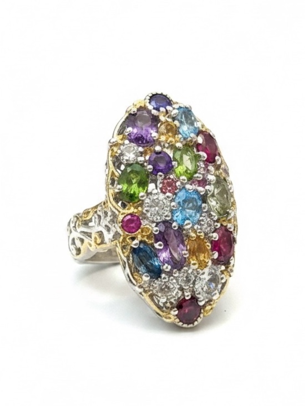 Multicolor Gemstone Cluster Statement Ring - 925